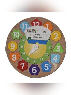 Classic Games Kids Wooden Puzzle Clock - Multicolor